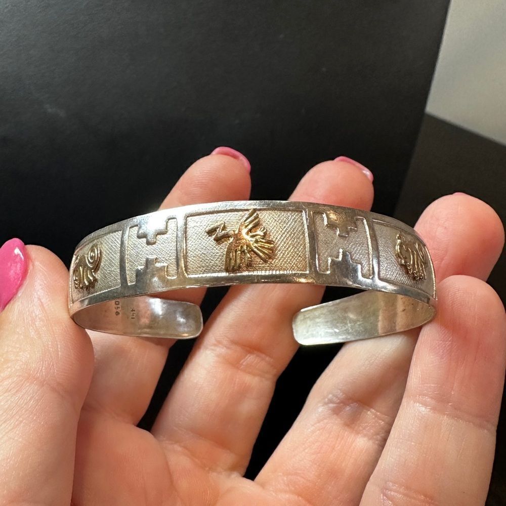 Unbelievable Sterling‎ silver and 14kt yellow gold accent cuff bracelet!